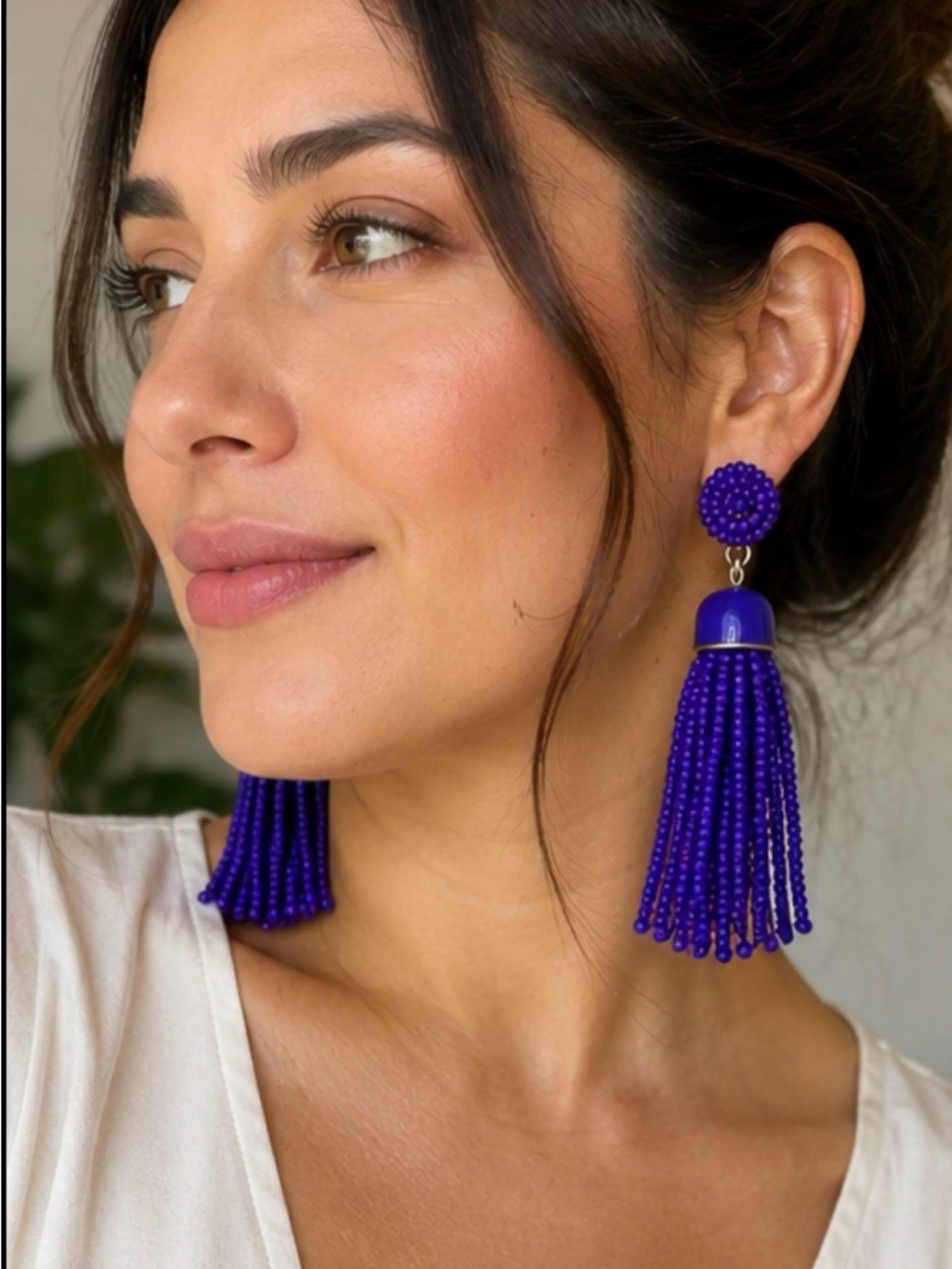 🎁 J.Crew Beaded Royal Blue tassel earrings NWT